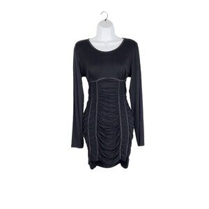 River Island Long Sleeve Mini Dress Ruched Black Jersey Knit US Womens Size 12
